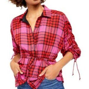 Free People Pacific Plaid Fuchsia Shirt